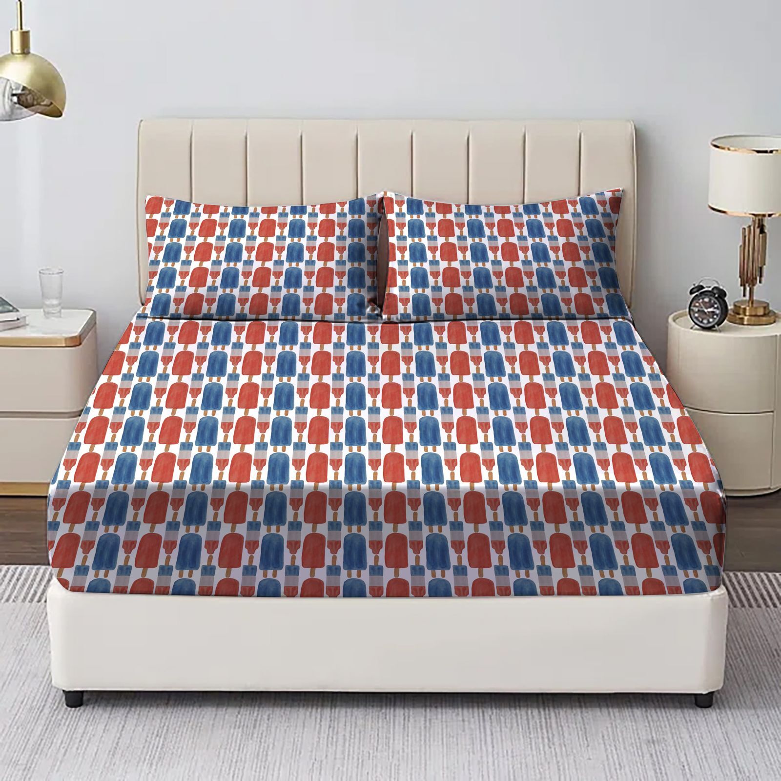 Printed Bed Sheet Printed Bed Sheet red and blue print